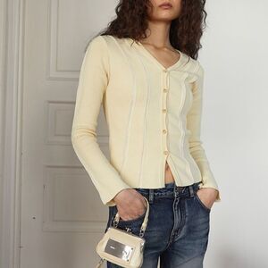 Matin Kim CUT LINE SLIM CARDIGAN IN LIME Size Medium NWT